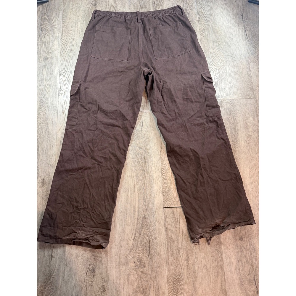 Y2K Aeropostale Womens XL Utility Cargo Pants Brown Wide Leg Cotton - Picture 4 of 13